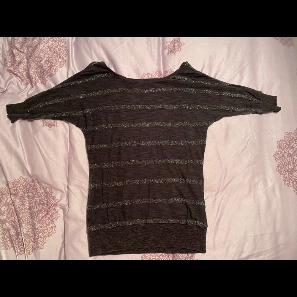 Express Metallic striped cold shoulder sweater